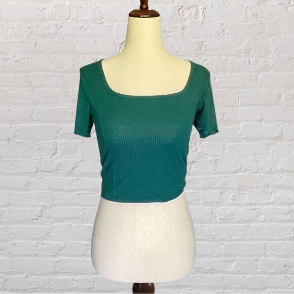 Tilly’s Forest Green Ribbed Crop Top Small Soft Coquette Y2K Fall - Picture 2 of 10
